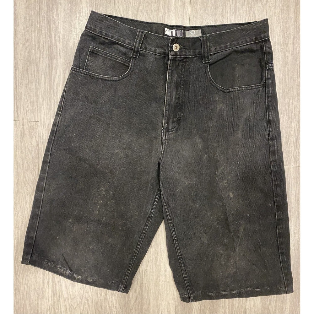 Southpole Shorts Mens 32 Black Denim Baggy Hip Hop Rap Wide Leg Streetwear Y2K